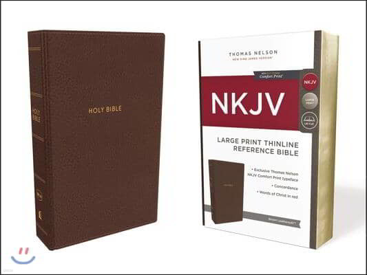 NKJV, Thinline Reference Bible, Large Print, Imitation Leather, Brown, Red Letter Edition, Comfort Print
