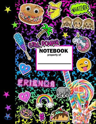 Girl Power Notebook: Girls Journal Composition Notebook: Lined writing journal with rainbow composition cover with emojis, unicorns, hearts