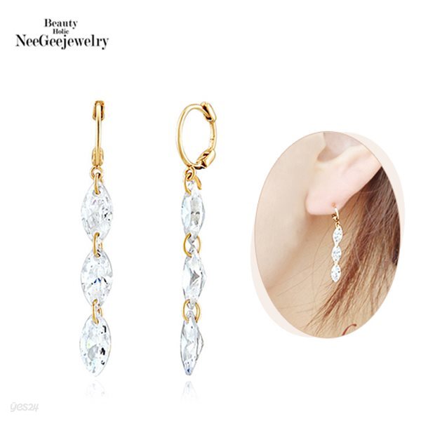 [NeeGee] 14K GOLD 트리플 티어스 원터치 이어링
