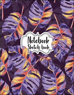Notebook Sketchbook: Purple Leave Cover: A Large Journal with Blank Paper for Drawing and Sketching, Space Planet Pattern: Artist Edition (