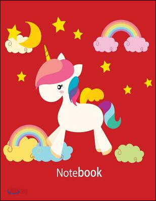 Notebook: White Unicorn Of The Red Cover and Notebook Journal Diary, 110 Lined pages, 8.5" x 11"