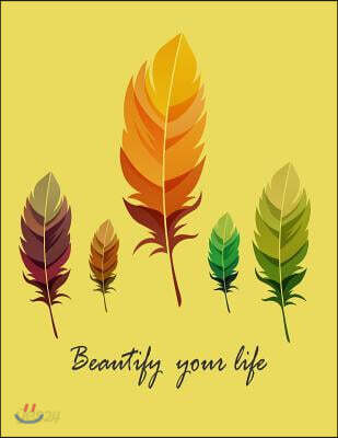 Beautify your life: Feathers On The Yellow Cover Notebook Journal Diary, This notebook journal with 110 pages (8.5 x 11) inches, Graph 54p