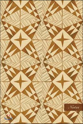 Notes: 6x9 Unruled Blank Notebook - Hand Drawn Triangle Star Cross Geometry Line - Retro Brown Worn Out Vintage Seamless Patt