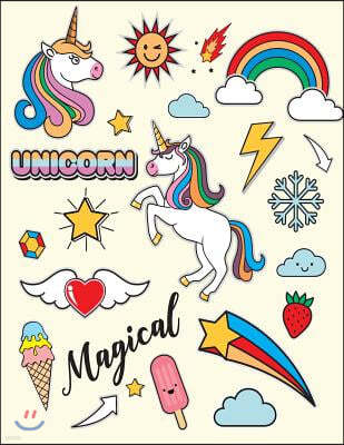 magical unicorn: unicorn on cream cover and Dot Graph Line Sketch pages, Extra large (8.5 x 11) inches, 110 pages, White paper, Sketch,