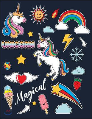 Magical Unicorn: Unicorn on Black Cover and Dot Graph Line Sketch Pages, Extra Large (8.5 X 11) Inches, 110 Pages, White Paper, Sketch,