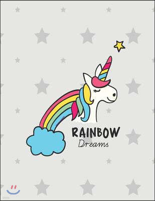 Rainbow Dream: Unicorn on Grey Cover and Dot Graph Line Sketch Pages, Extra Large (8.5 X 11) Inches 110 Pages, White Paper, Sketch, D