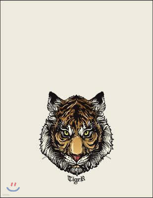 Tiger: Tiger on White Cover and Dot Graph Line Sketch Pages, Extra Large (8.5 X 11) Inches, 110 Pages, White Paper, Sketch, D