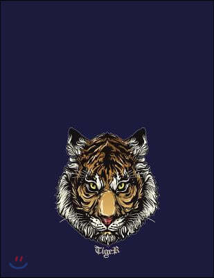 Tiger: Tiger on Dark Blue Cover and Dot Graph Line Sketch Pages, Extra Large (8.5 X 11) Inches, 110 Pages, White Paper, Sketc