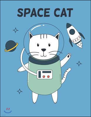 Space cat: Space cat on blue cover and Dot Graph Line Sketch pages, Extra large (8.5 x 11) inches, 110 pages, White paper, Sketch