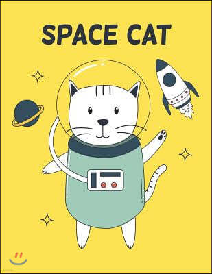 Space Cat: Space on Yellow Cover and Dot Graph Line Sketch Pages, Extra Large (8.5 X 11) Inches, 110 Pages, White Paper, Sketch,