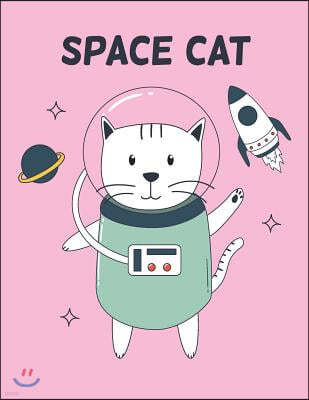 Space Cat: Space on Pink Cover and Dot Graph Line Sketch Pages, Extra Large (8.5 X 11) Inches, 110 Pages, White Paper, Sketch, Dr