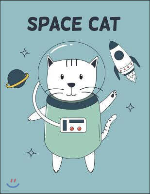 Space Cat: Space on Green Cover and Dot Graph Line Sketch Pages, Extra Large (8.5 X 11) Inches, 110 Pages, White Paper, Sketch, D