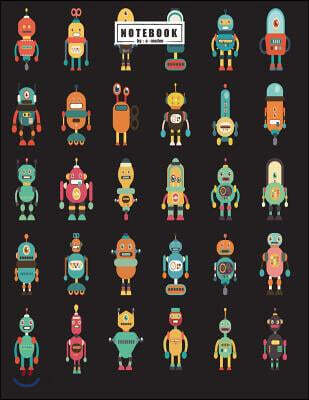 Notebook: Robot Collection on Black Cover and Lined Pages, Extra Large ...
