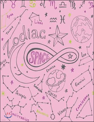 Zodiac space: Zodiac space on pink cover and Dot Graph Line Sketch pages, Extra large (8.5 x 11) inches, 110 pages, White paper, Ske