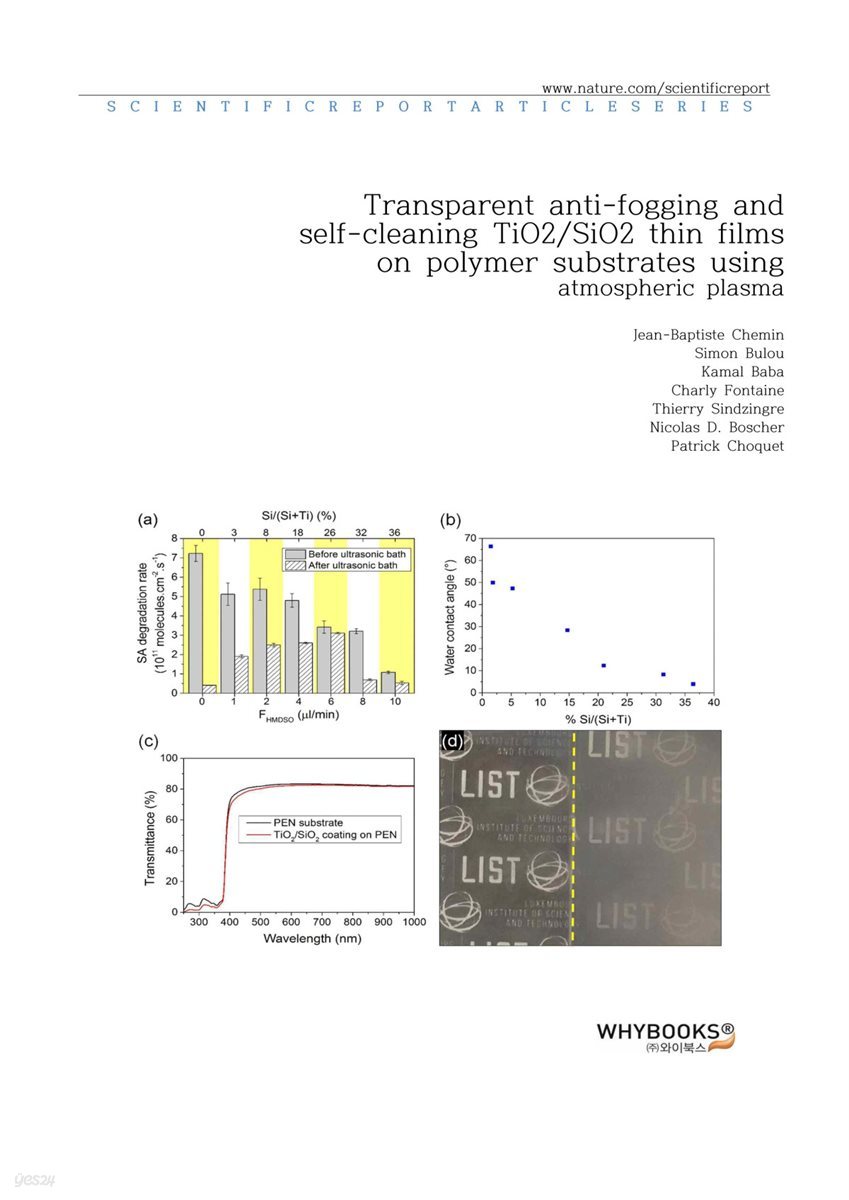 Transparent anti-fogging and self-cleaning TiO2SiO2 thin films on polymer substrates using atmospheric plasma