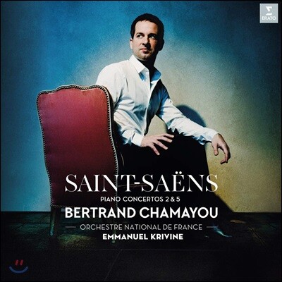Bertrand Chamayou, Orchestre Nationale de France, Emmanuel Krivine — Bertrand Chamayou 생상스: 피아노 협주곡 2, 5번 (Saint-Saens: Piano Concertos 2 & 5) 앨범 커버