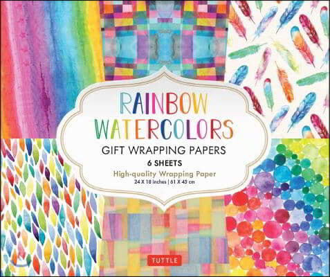 Rainbow Watercolors Gift Wrapping Papers - 6 Sheets: 24 X 18 Inch Wrapping Paper