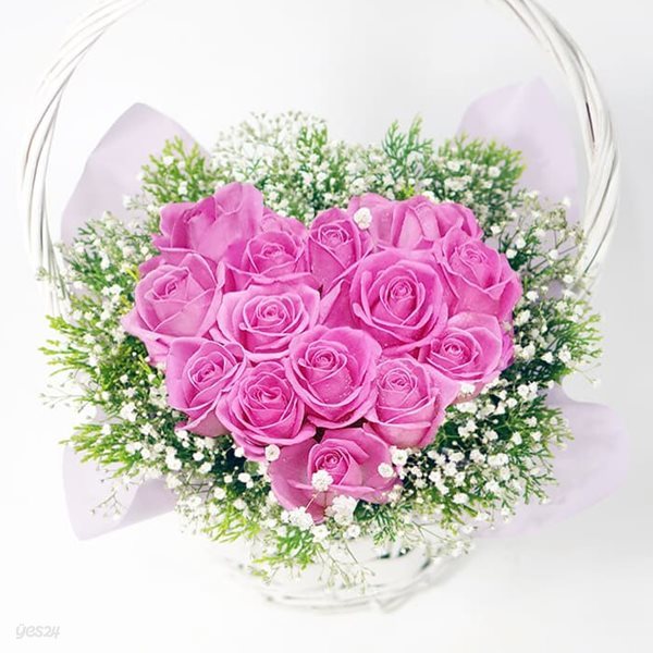 [엔젤스플라워] 솔리드 핑크하트 일반형 꽃바구니 전국 꽃배달서비스 생화 당일 예약배송