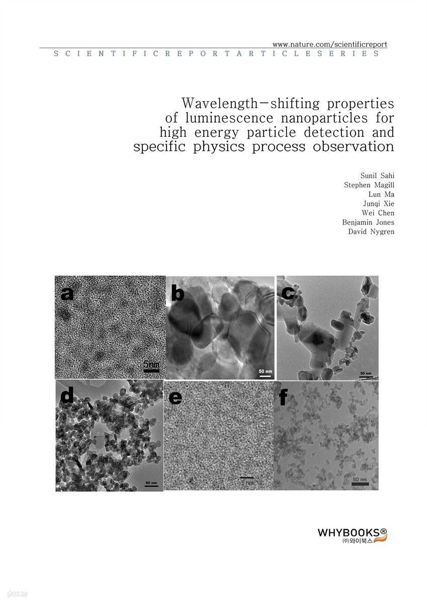 Wavelength-shifting properties of luminescence nanoparticles for high energy particle detection and specific physics process observation