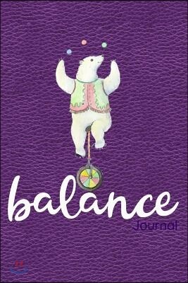 Balance Journal: Juggling Polar Bear Riding Unicycle on Faux Purple Leather Notebook, Diary or Sketchbook with Dot Grid Paper Makes a G