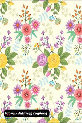 Women Address Logbook: Colorful Flowers Pattern Fabric Cover