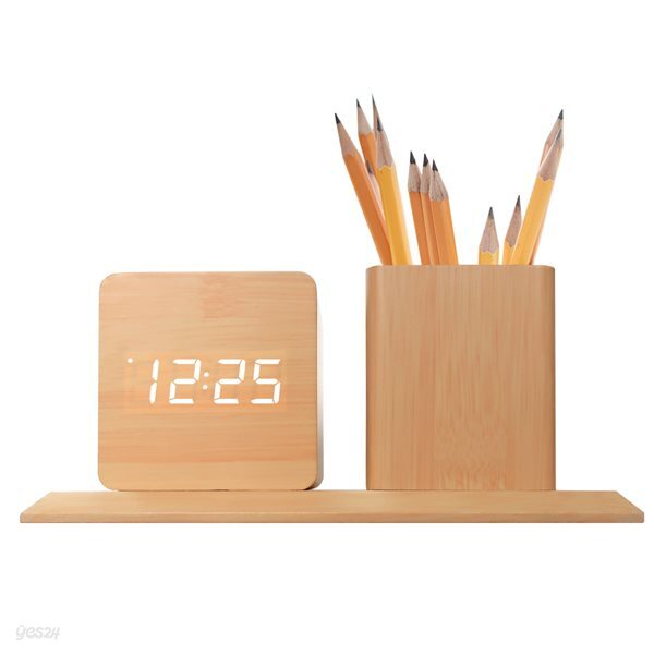 코비 연필꽂이 무소음 LED 디지털 탁상 우드 클락 무소음 알람 시계 AL70