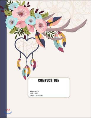 Composition Notebook 5x5 Graph Paper: Heart Dream Catcher 7.44 X 9.69 Boho Style School Notebooks Writing Book Back to School Journaling Log Office Su