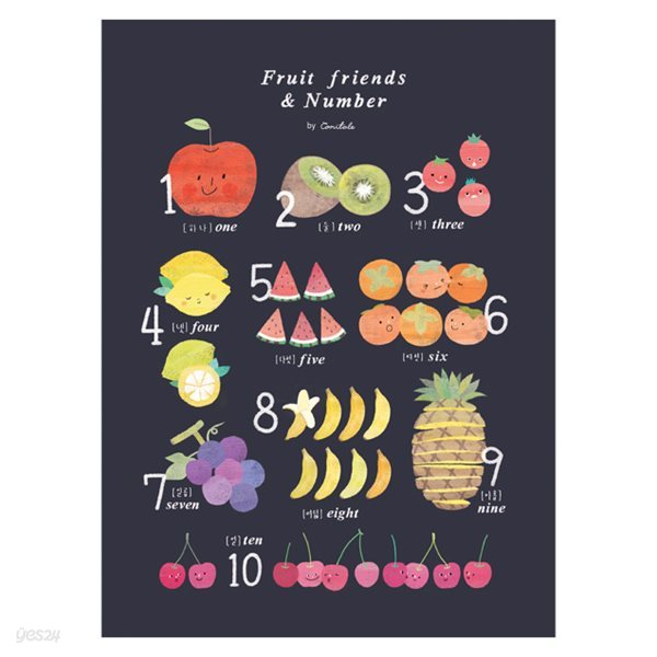 코니테일 포스터 - Fruit friends & Number (아이방꾸미기 학습벽보)