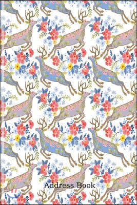 Address Book: Include Alphabetical Index with Deer in Flowers Garden Seamless Cover