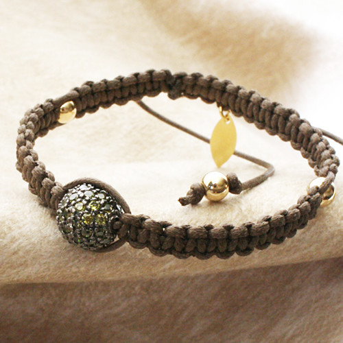 Pave khaki diamond ball macrame