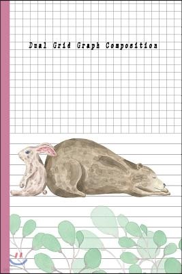 Dual Grid Graph Composition: Bear and Rabbit Composition Notebook Half Graph 4x4 Half Lined Paper Notebook on Same Page, Squared, Science, Maths, L