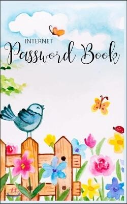Internet Password Book: Never Forget a Password Again! 5 X 8 Bird and Butterflies in the Spring Garden Design, Small Password Book with Tabbed