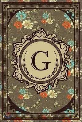 Vintage Monogram: Floral Initial G Letter Old Book Monogram Dotted Bullet Notebook Journal Dot Grid Planner Organizer 6x9 Vintage Retro