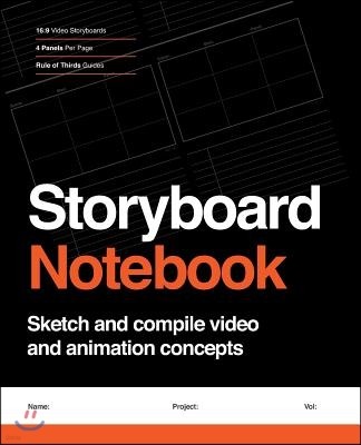 16: 9 Video Storyboards - 4 Panels Per Page - Rule of Thirds Guides: Sketch and compile video and animation concepts