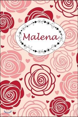 Malena: Personalisiertes Notizbuch / 150 Seiten / Kariert / Din A5+ (15,24 X 22,86 CM) / Rosen Cover Design