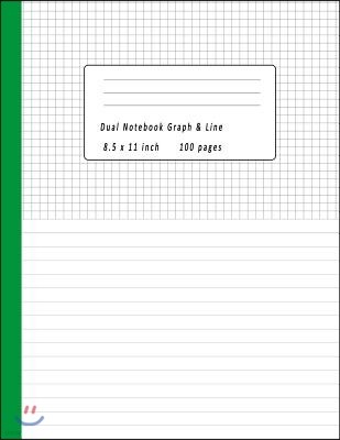 Dual Notebook Graph & Line 8.5x11 Inch 100 Pages: Book Half Lined and Half Graph 5x5 on Same Page, Coordinate, Grid, Squared, Math Paper, Diary Journa