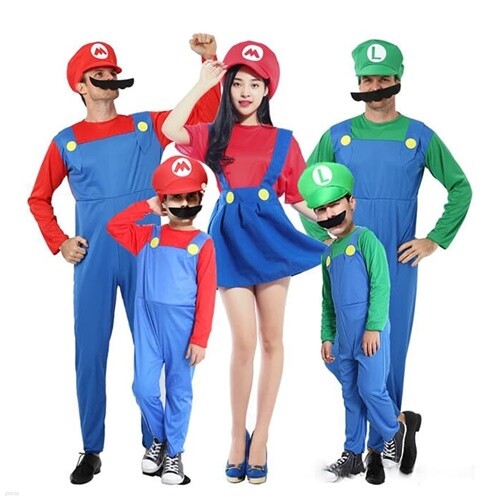[슈퍼마리오 코스프레옷 의상 모자+상의+하의SET ] 캐릭터코스튬 성인 할로윈 복장