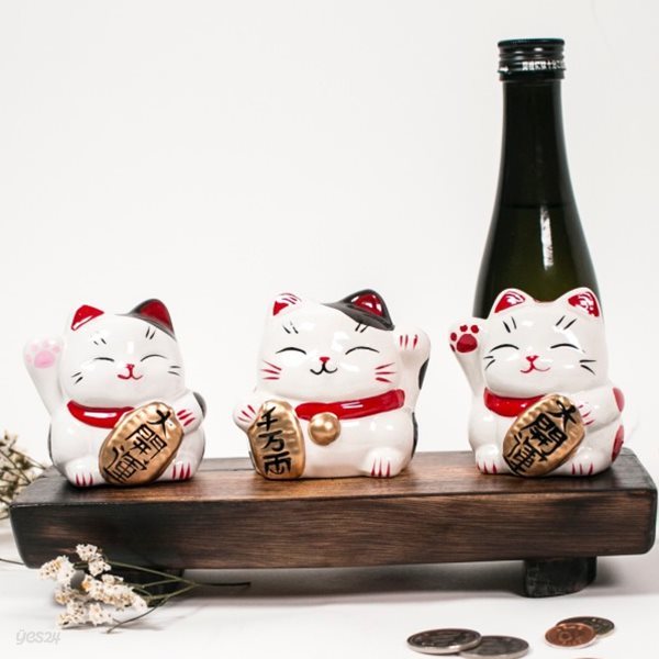 [손흔드는 일본 마네키네코 저금통] 복고양이 인형 3종세트 행운을 부르는 냥코센세