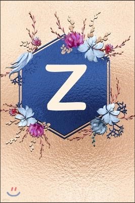 Z: Beautiful Rose Gold Monogram Initial Z Notebook: Stylish Floral Gift Journal for Girls and Women