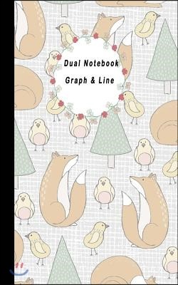 Dual Notebook Graph & Line: Cute Animal Cover Composition Notebook Half Lined and Half Graph 5x5 on the Same Page, Coordinate, Grid, Squared, Math