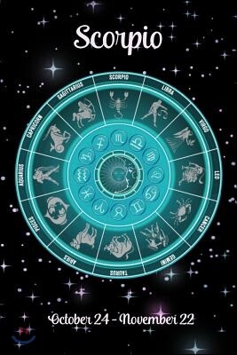 Zodiac Undated Weekly Planner - Scorpio October 24 - November 22: Teal Zodiac Wheel on Black Starry Sky Cover Personalized Organizer Calendar with Pag