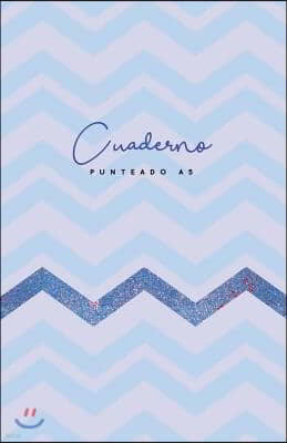 Cuaderno Punteado A5: Cuadr?cula de 5 MM - 75 P?ginas Dot Grid Bullet Journal - Tama?o Mediano - Chevron Azul