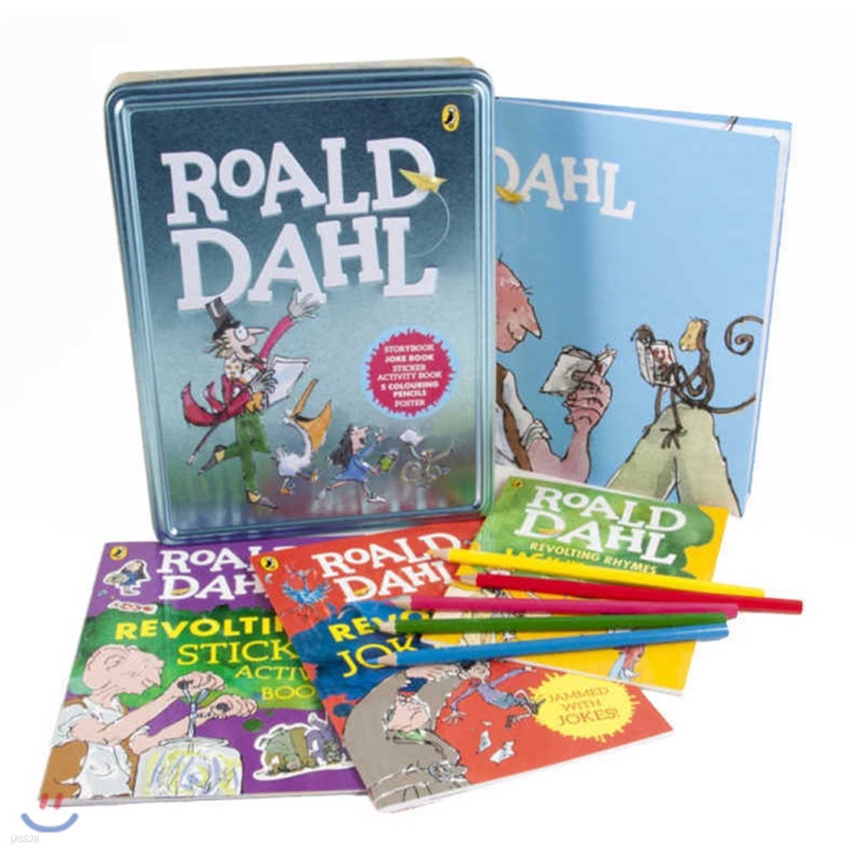로알드달 원서 & 틴케이스 세트 (스토리북, 액티비티북, 스티커북, 포스터, 색연필 5개, 틴케이스) : Roald Dahl Book and Tin