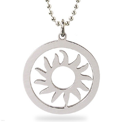 [] SILVER flat sun in round necklace (ǹ)