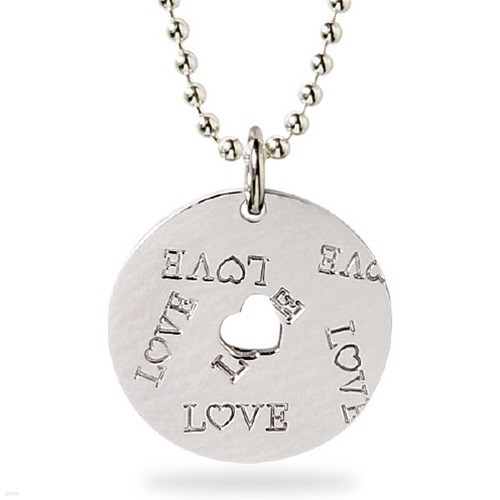 [] SILVER flat round love initial heart necklace (ǹ)