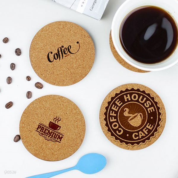 커피 디자인 코르크 코스터 90x3mm 4종