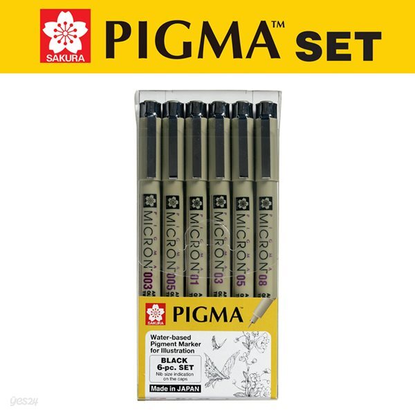 [알앤비]사쿠라 피그마 마이크론 블랙 6본세트 PIGMA SET / 만화그리기용