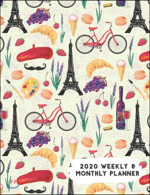 2020 Weekly & Monthly Planner: Travel Paris on Bike Themed Calendar & Journal