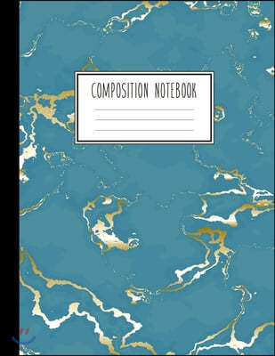 Composition Notebook: Beautiful Blue Marble and Gold - 100 Wide Ruled Pages - 8.5 x 11 - Journal for Children, Kids, Girls, Teens And Women