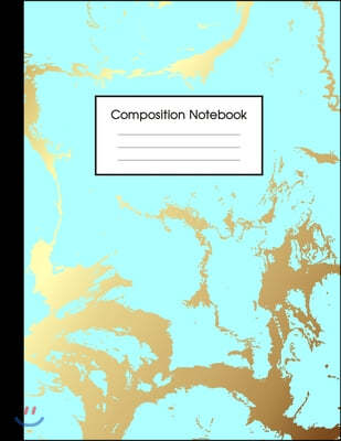 Composition Notebook: Beautiful Blue Marble and Gold - 100 Wide Ruled Pages - 8.5 x 11 - Journal for Children, Kids, Girls, Teens And Women